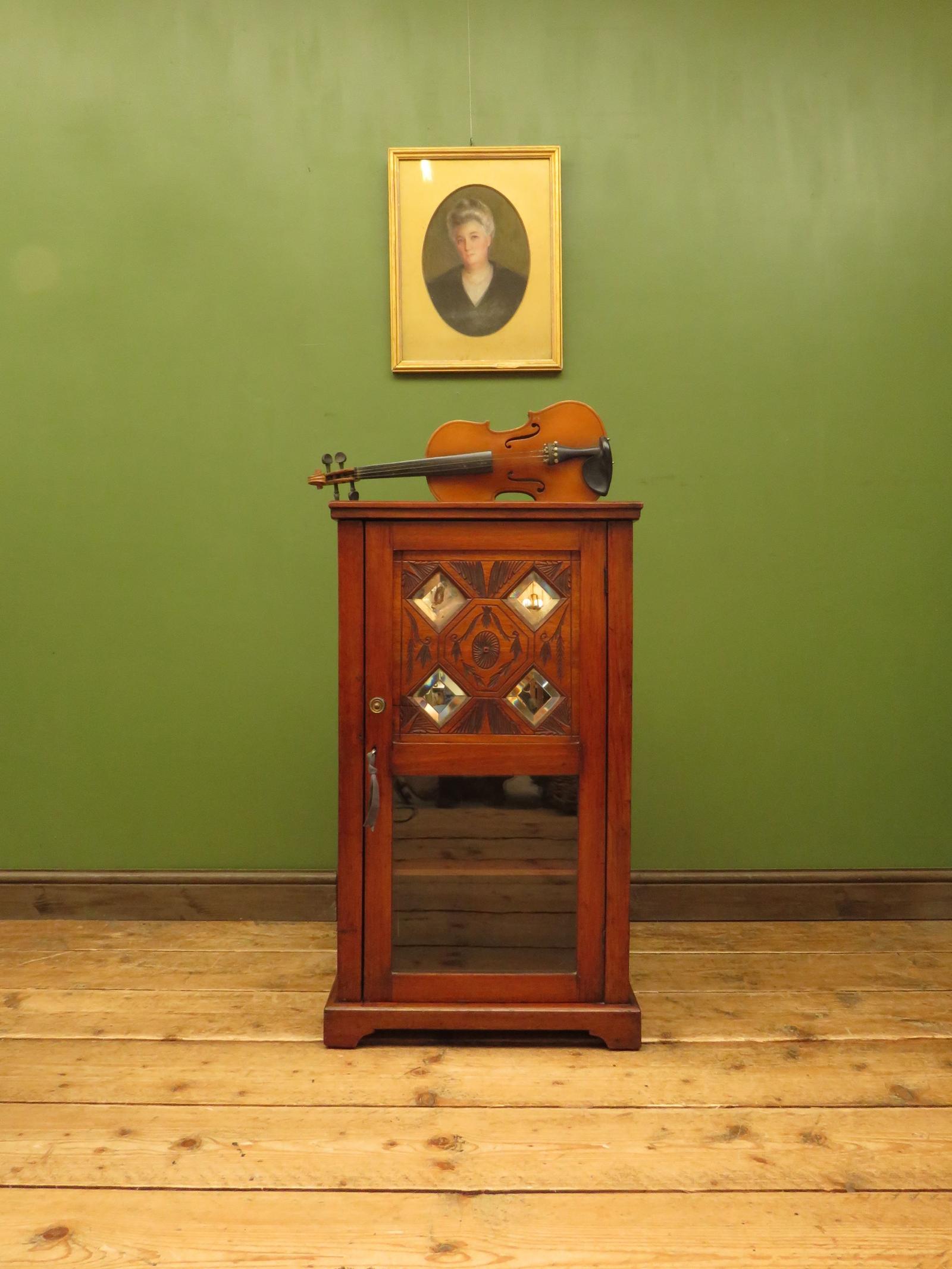 Small Antique Glazed Lockable Cabinet with Mirrored Door (1 of 25)