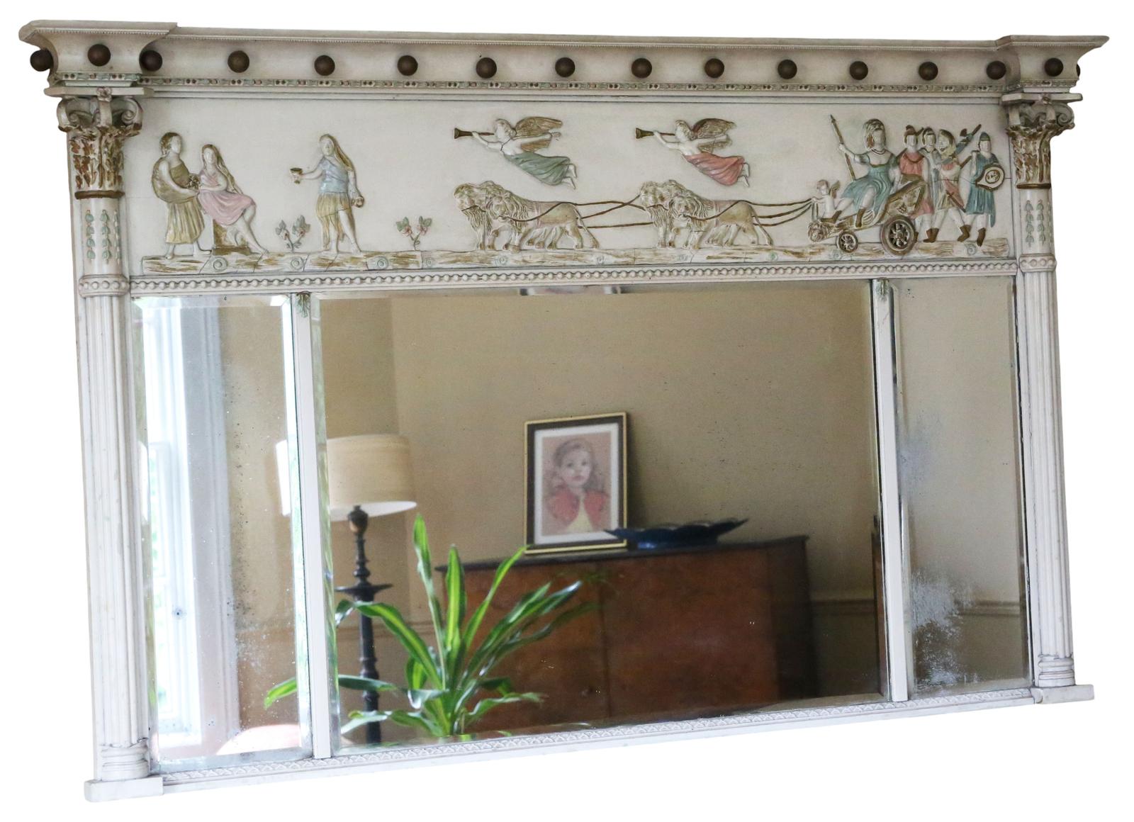 Antique Large Regency 19th Century Overmantle Wall Mirror – Fine Quality Early Decorative Paintwork (1 of 8)