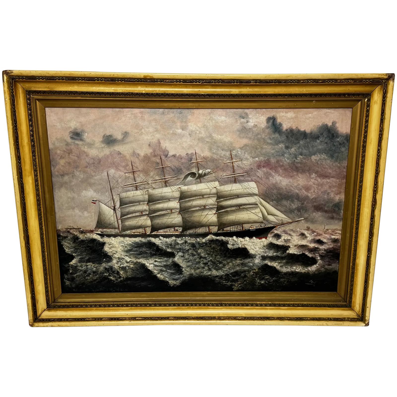 Large Majestic Painting 5 Masted Steel Hull Sailing Ship Potosi Navigating Drakes Passage (1 of 59)