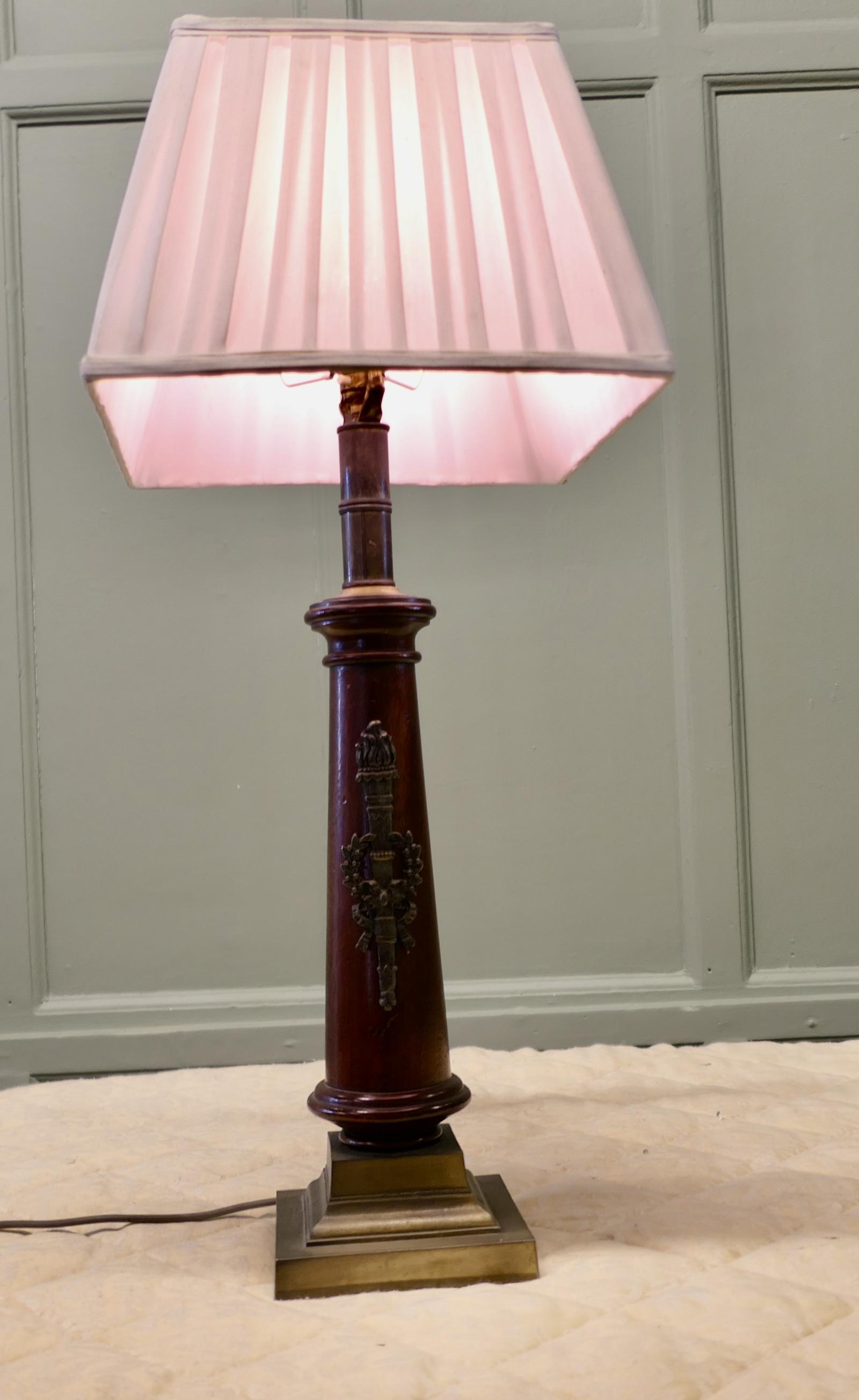 Tall Art Deco Walnut and Brass Table Lamp (1 of 6)