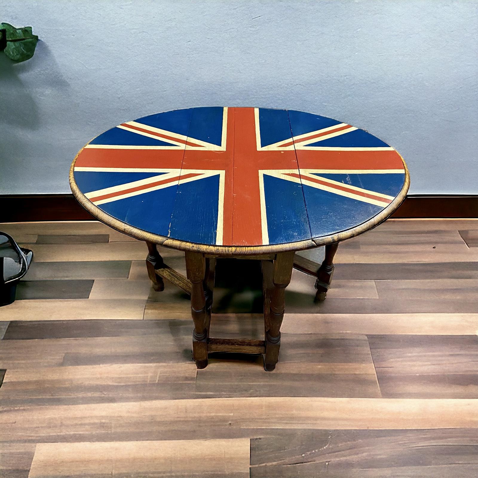 Antique Oak  Drop Leaf Table / Union Jack Decor / Made in England c.1900 (1 of 9)