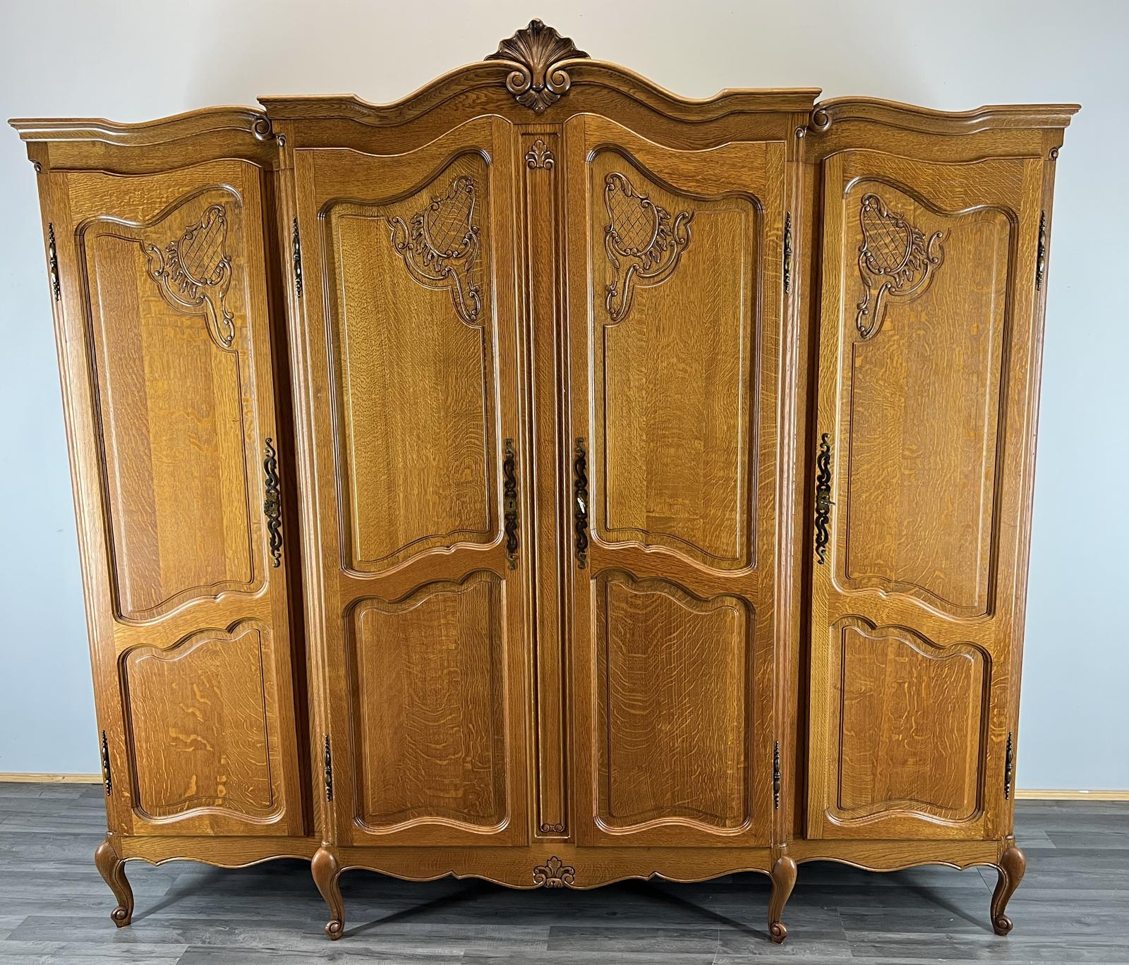 Wardrobe French Vintage Oak 4 Door Armoire Retro Closet (1 of 10)