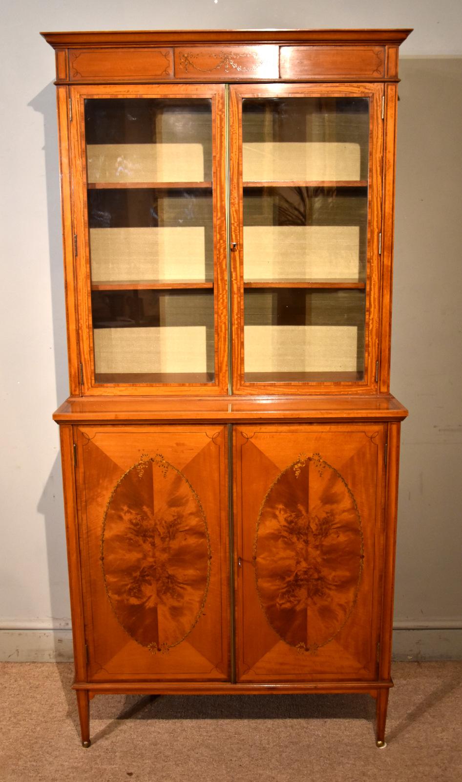 Late Victorian Satinwood Glazed Top Bookcase Cabinet (1 of 10)