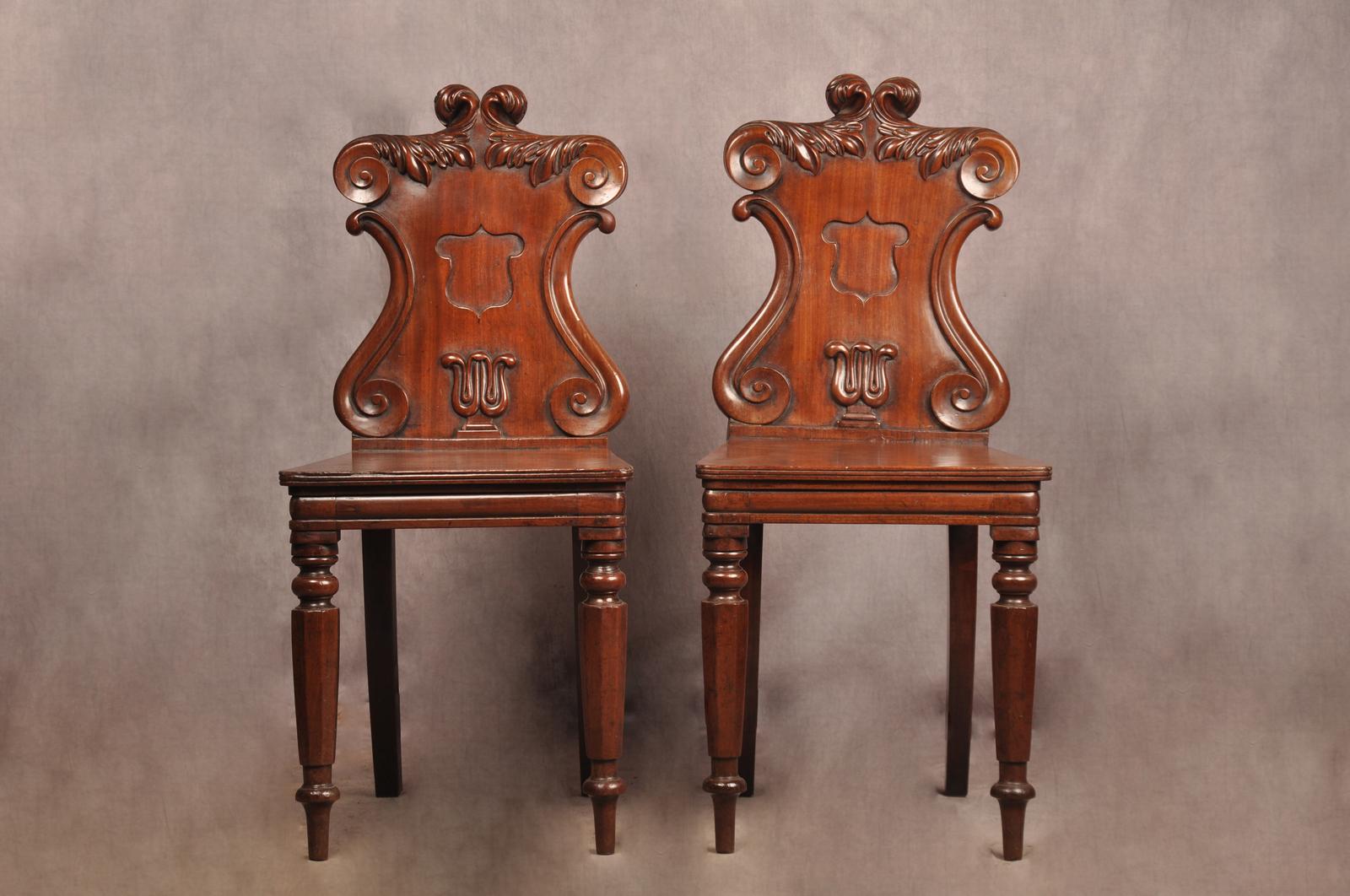 Fine Pair of Regency Mahogany Hall Chairs (1 of 9)