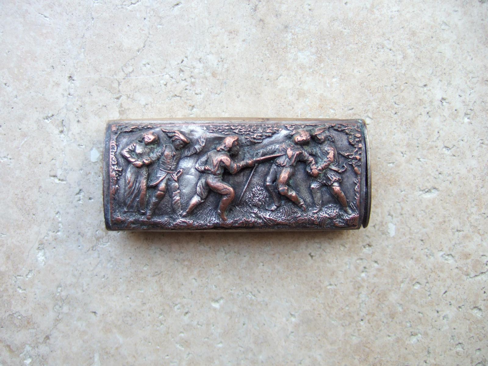 Unusual Antique Brass Vesta Case with Duelling Scene (1 of 5) Unusual Antique Brass Vesta Case with Duelling Scene (1 of 5)