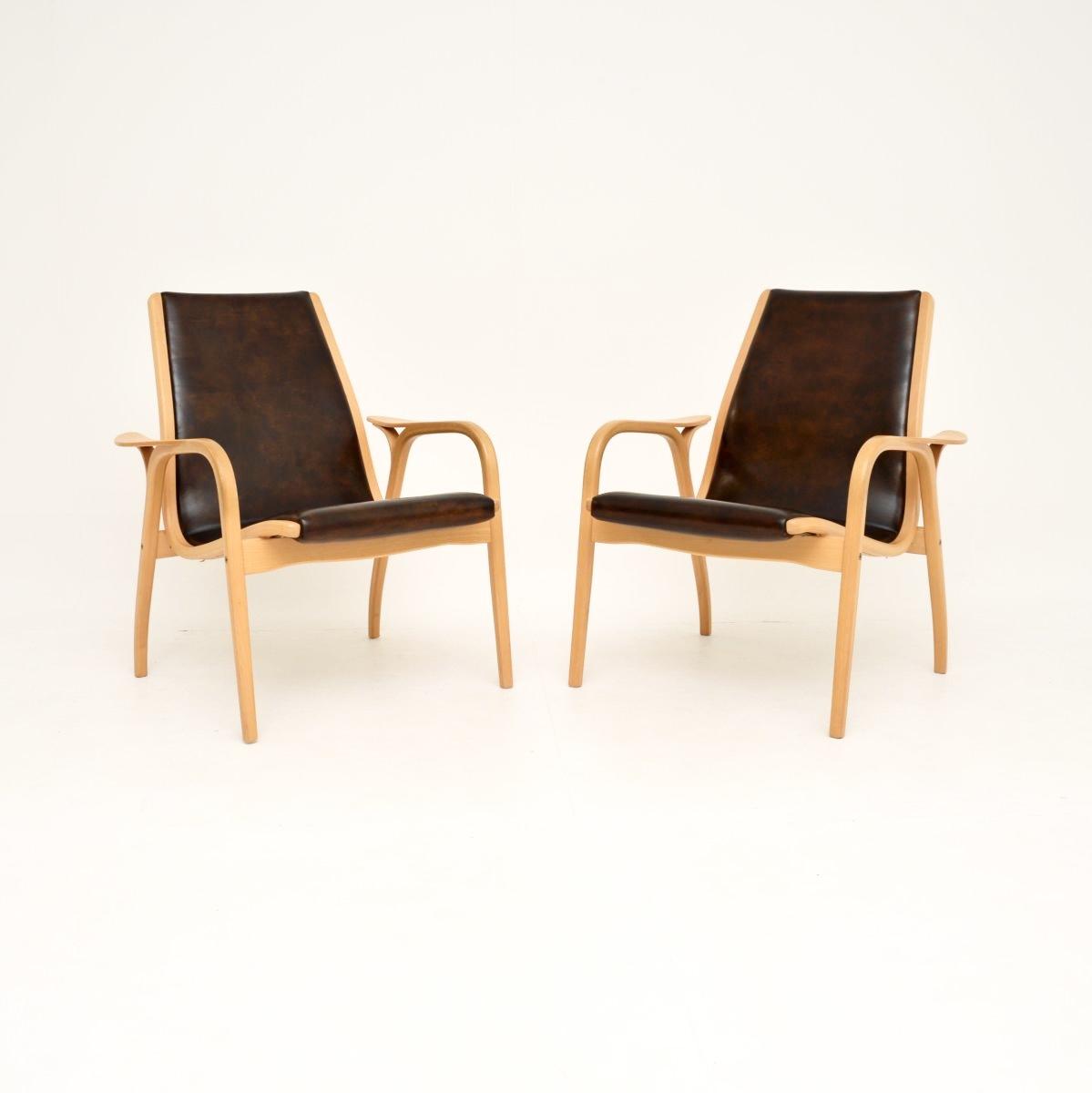 Pair of Vintage Swedish Leather Lamino Armchairs by Yngve Ekstrom (1 of 12)
