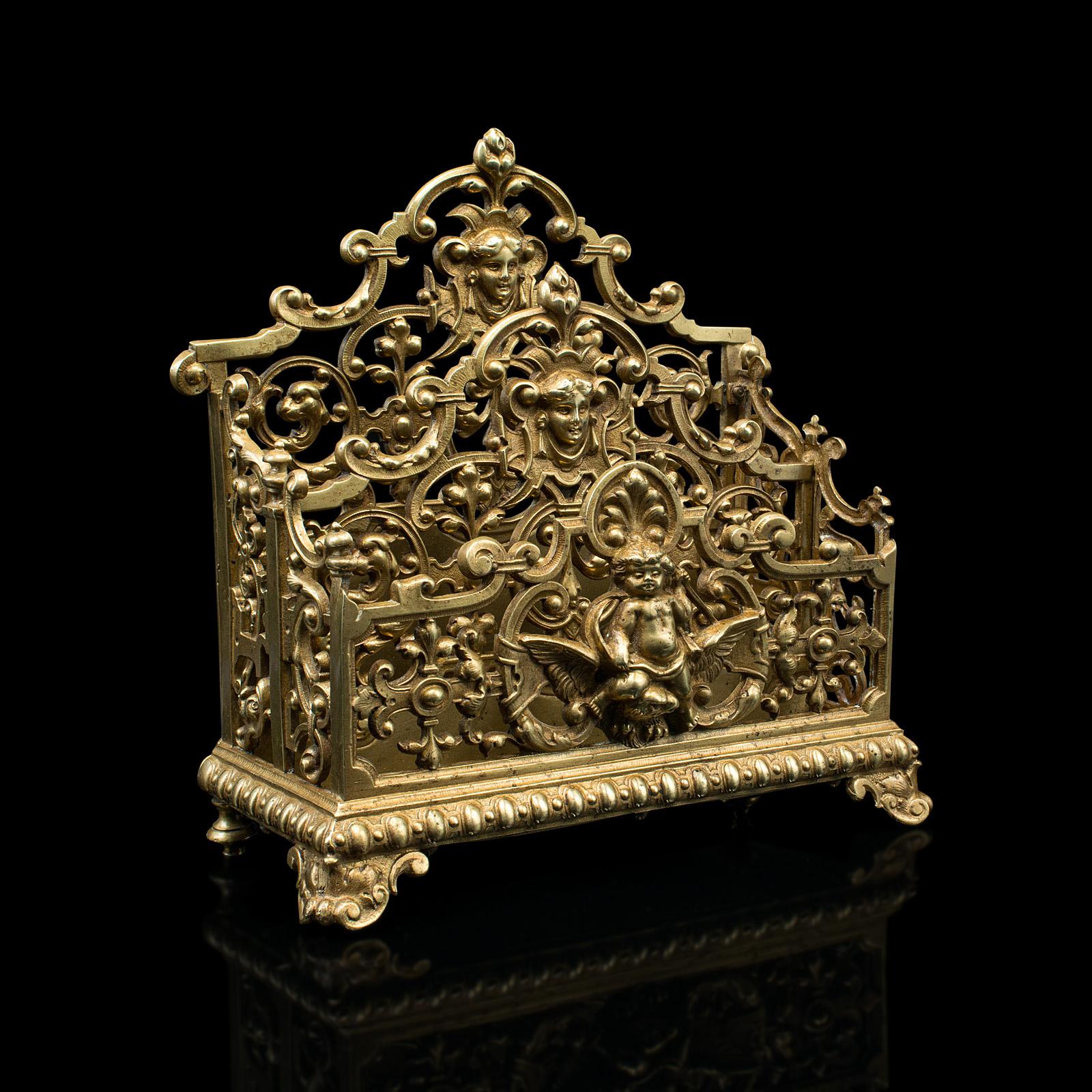Antique Ornate Letter Rack, Italian, Gilt Stationery Stand, Desk Tidy, Victorian (1 of 11)