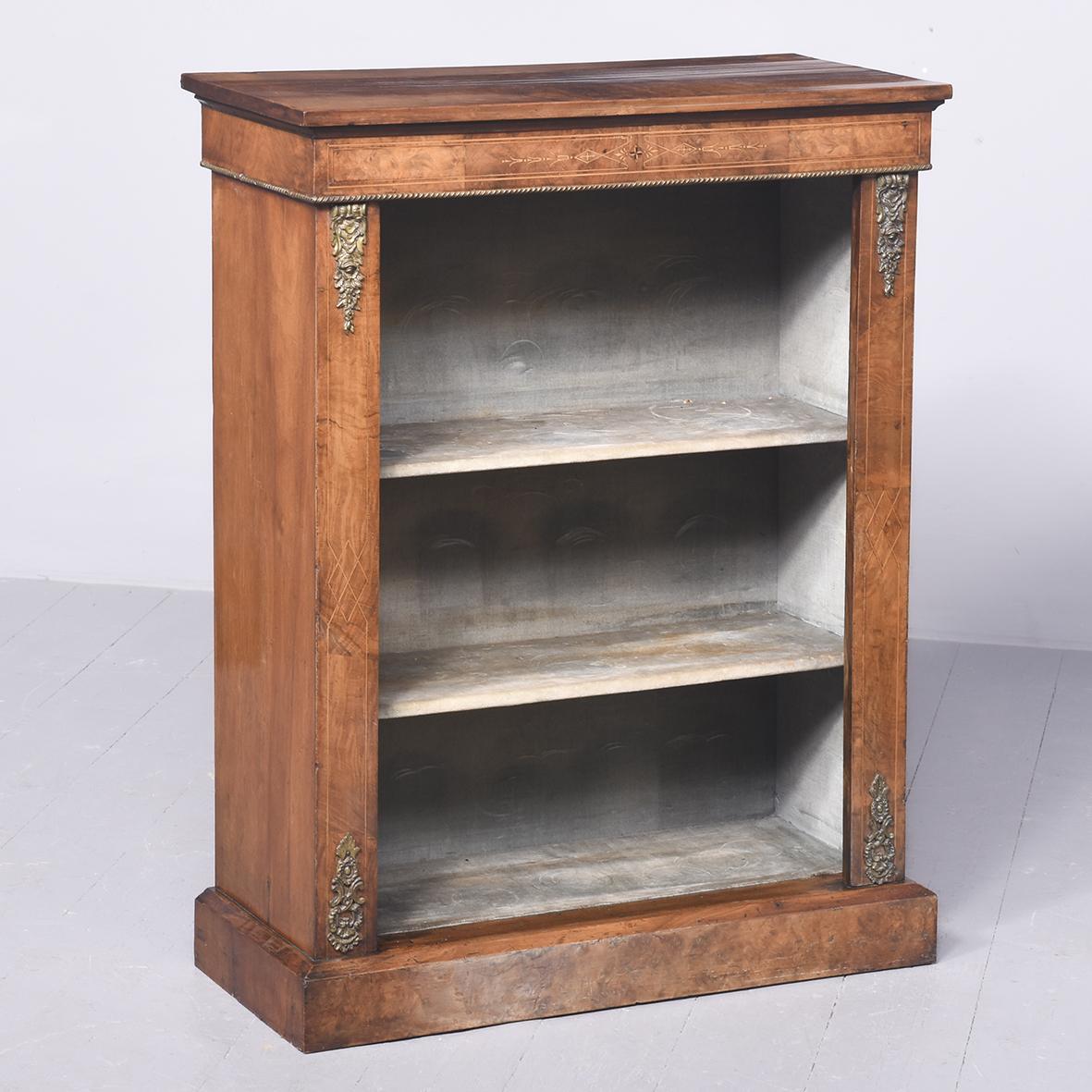 Quality Neat-Sized Victorian Inlaid Walnut Open Bookcase (1 of 8)