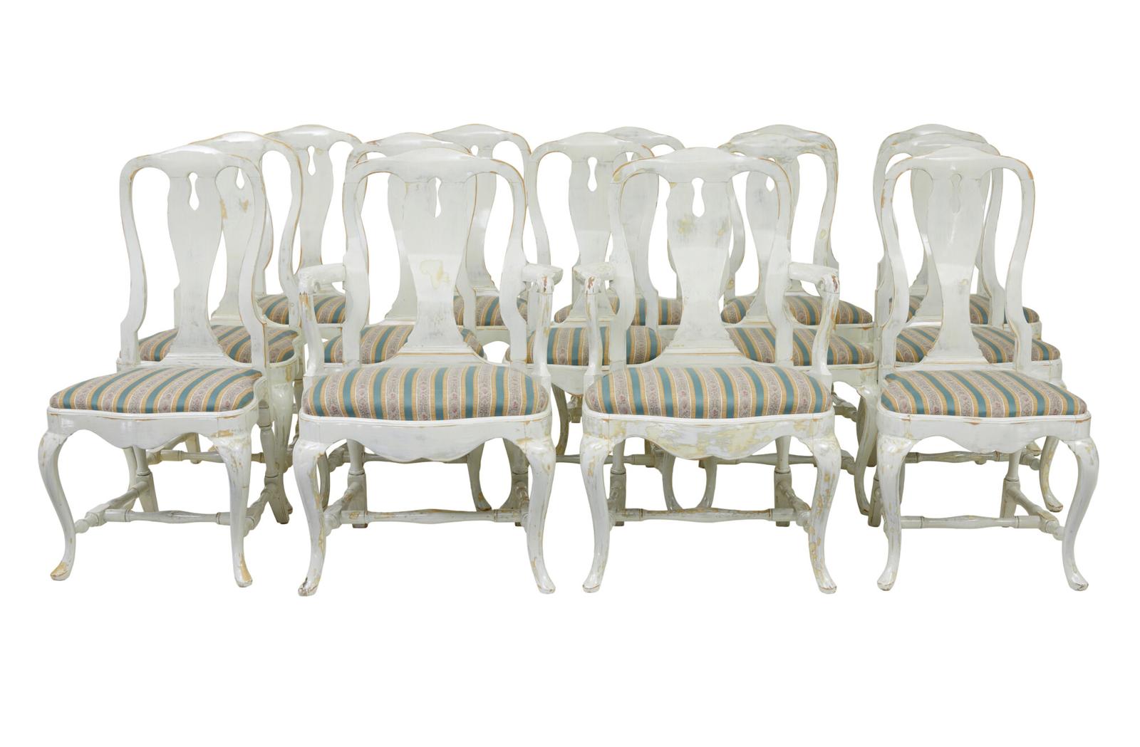 Set of 14 Lacquered Queen Anne Influenced Dining Chairs (1 of 12)