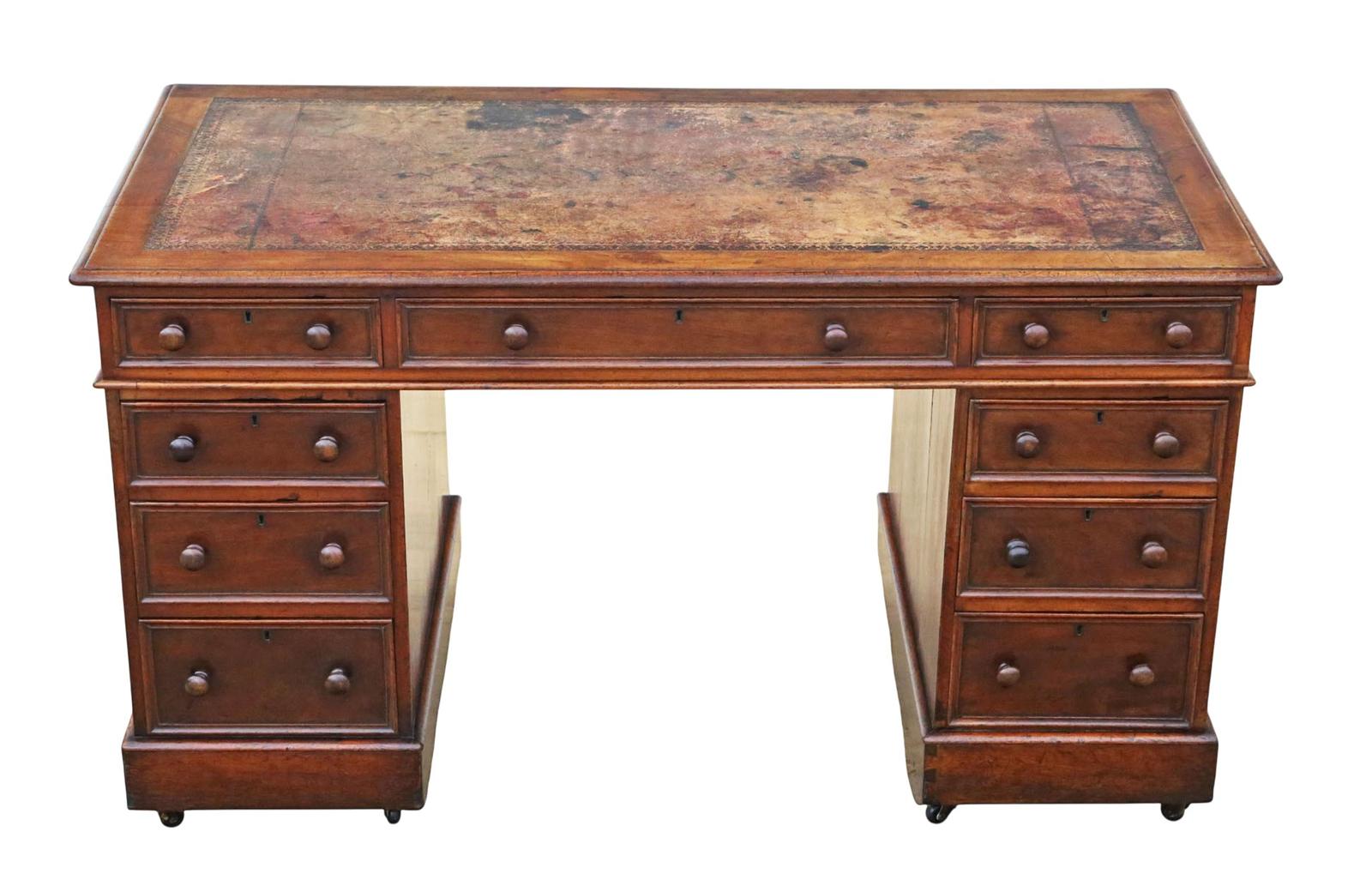 Antique Victorian c.1860 Mahogany Twin Pedestal Writing Desk- Quality Furniture (1 of 9)