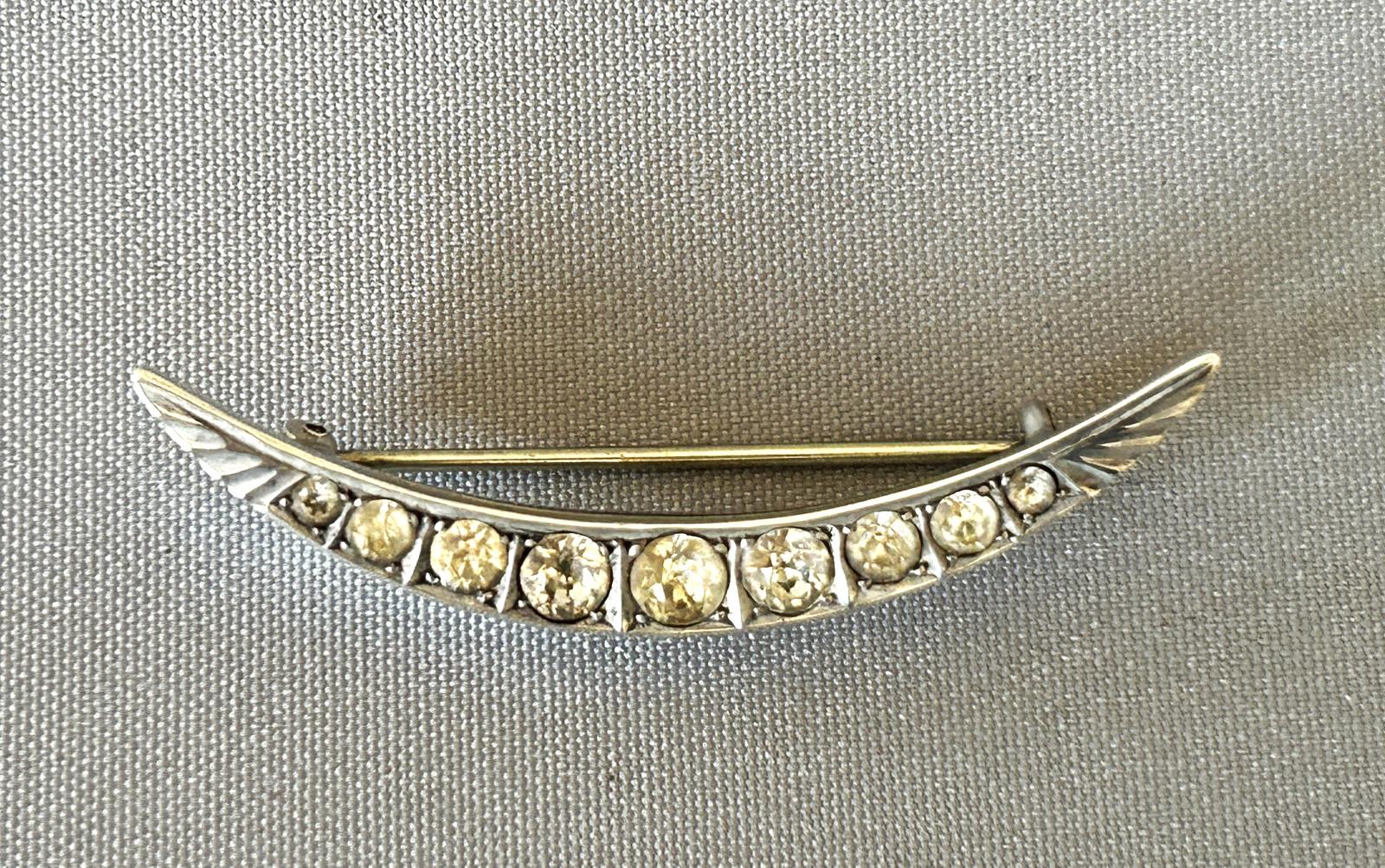Edwardian Silver & Paste Diamond Crescent Brooch (1 of 6)