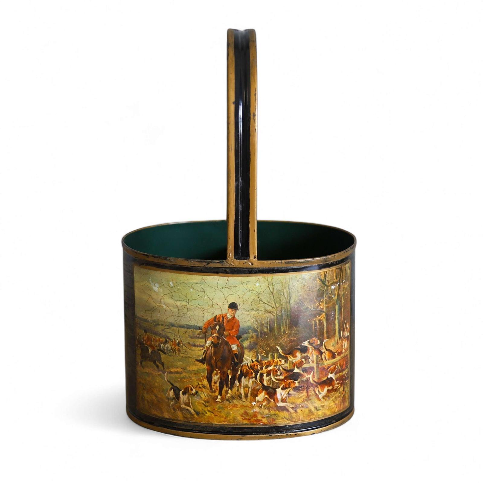 Antique Hand‑Painted Double Wine Bottle Holder with Hunting Scene - Early 20th Century (1 of 8)