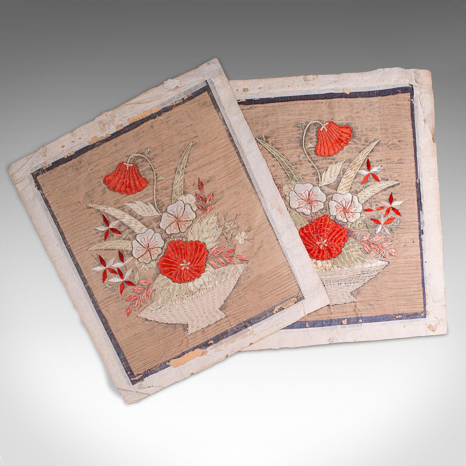 Pair of Antique Decorative Panels, Chinese, Embroidered Silk, Victorian c.1880 (1 of 9)