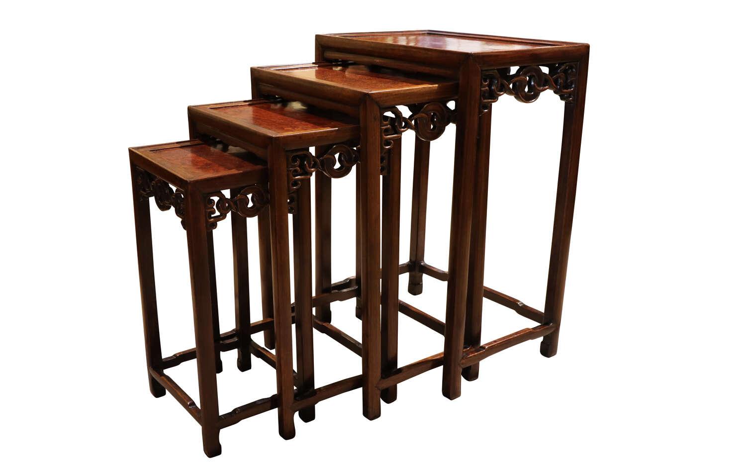 Nest of Four Chinese Burr Wood Tables (1 of 9)