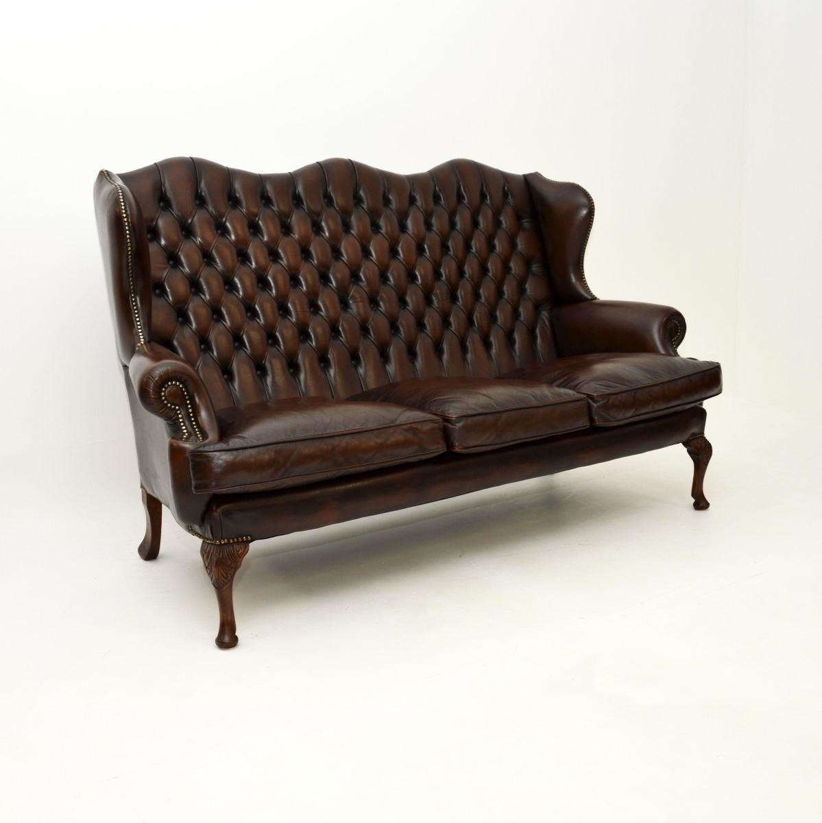 Antique Leather Wing Back Sofa (1 of 9)