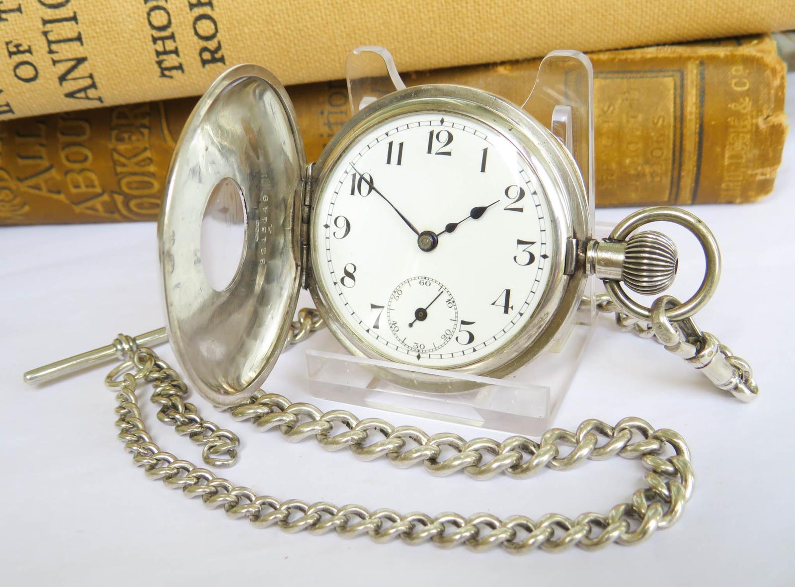 Pocket Watch: Antique Silver Half Hunter Pocket Watch & Chain (1 of 5) Pocket Watch: Antique Silver Half Hunter Pocket Watch & Chain (1 of 5)
