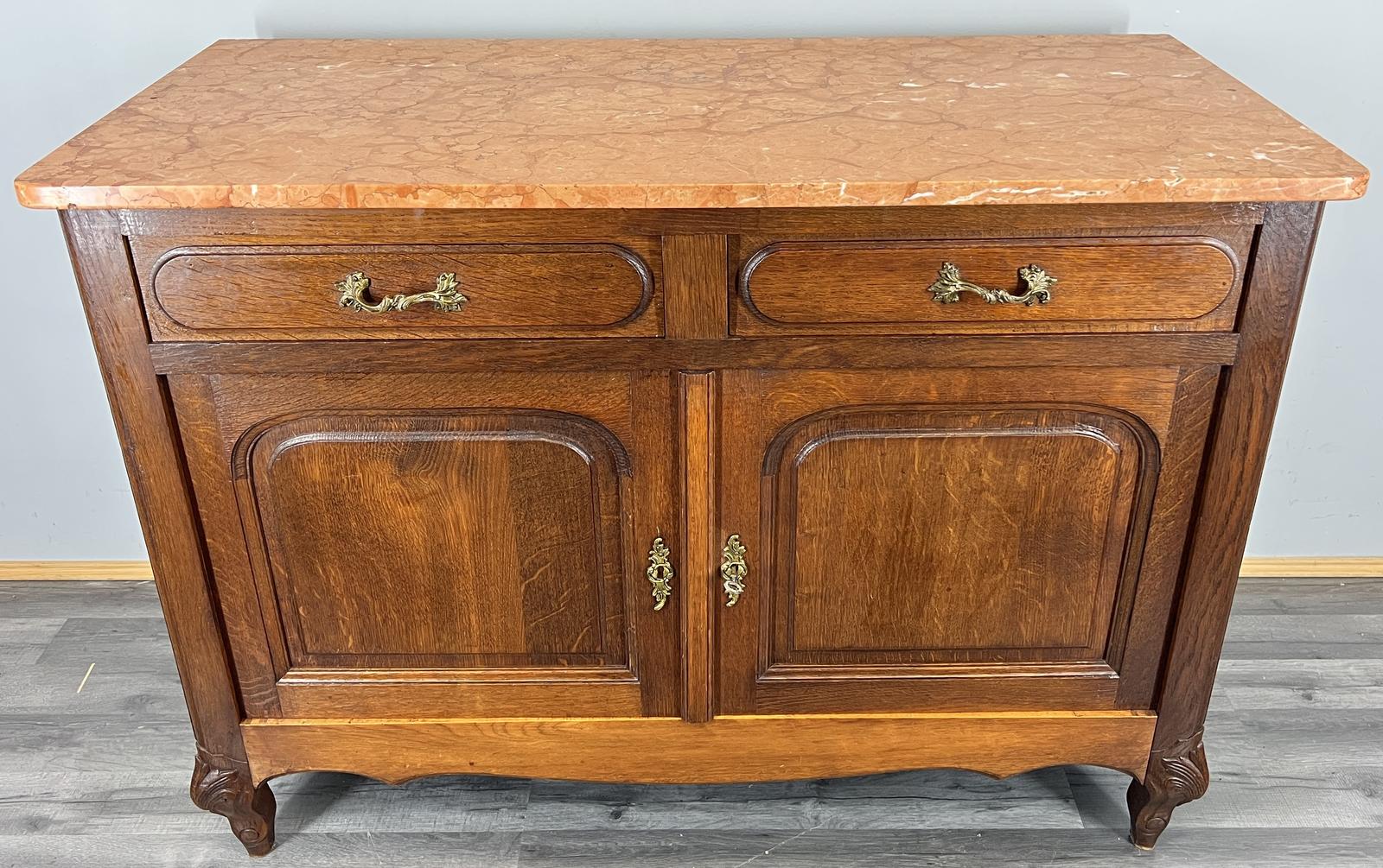 Cabinet Antique French Marble Top Oak Carved with Drawers Sideboard (1 of 12)