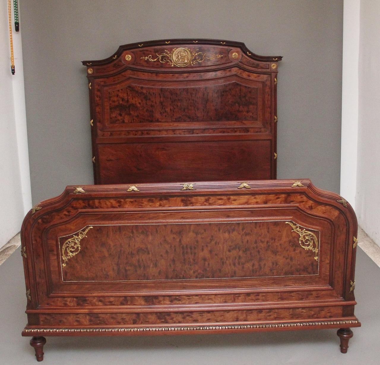 Fabulous Quality 19th Century French Plum Pudding Mahogany & Brass Bed in the Neoclassical Style (1 of 14)