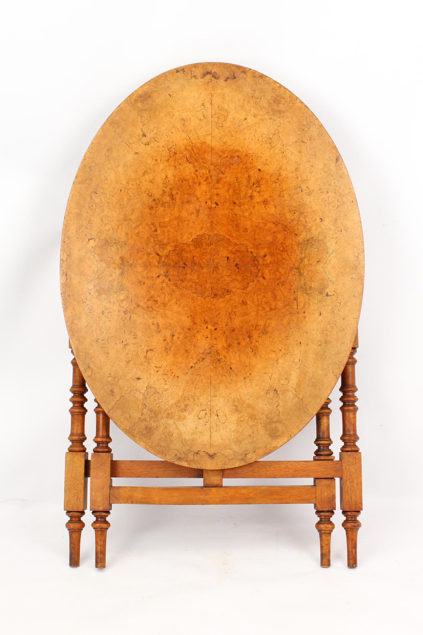 A Victorian Burr Walnut Oval Folding Campaign Table/ Vendange Table (1 of 13) A Victorian Burr Walnut Oval Folding Campaign Table/ Vendange Table (1 of 13)