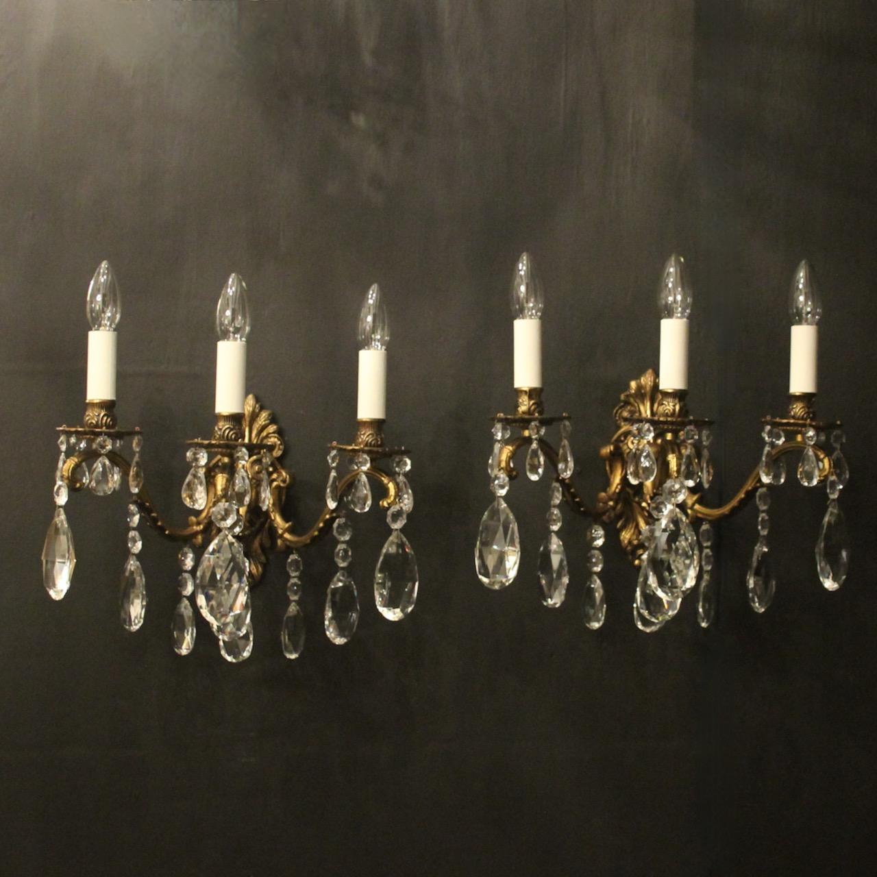 French Pair Triple Arm Antique Wall Lights (1 of 10) French Pair Triple Arm Antique Wall Lights (1 of 10)