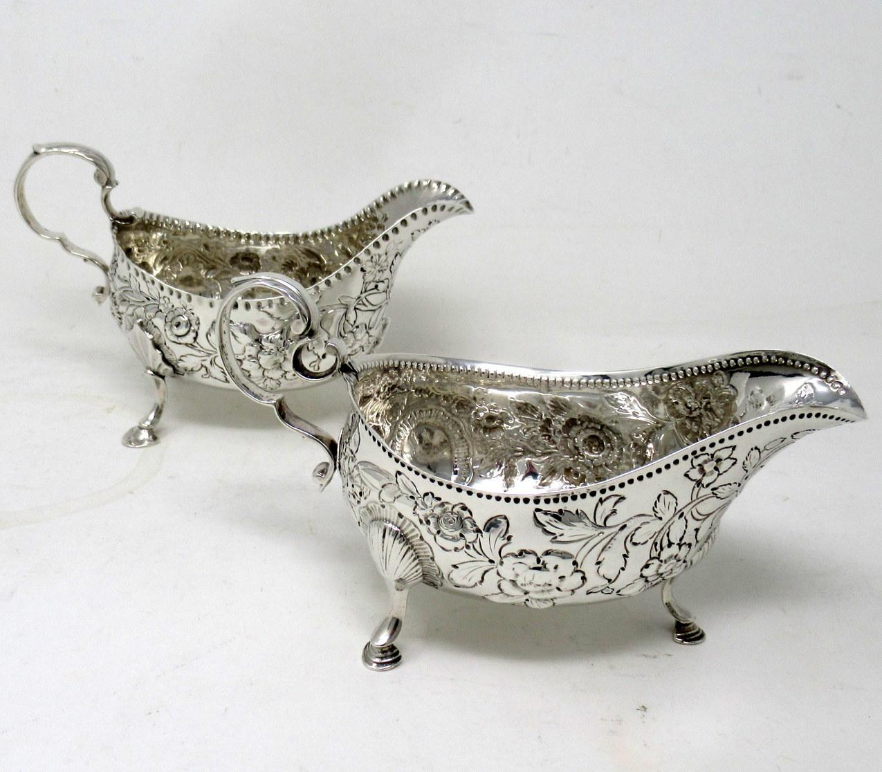 Rare Pair Irish Georgian Dublin Silver Sauce Gravy Boats - Matthew West c.1760 (1 of 12)