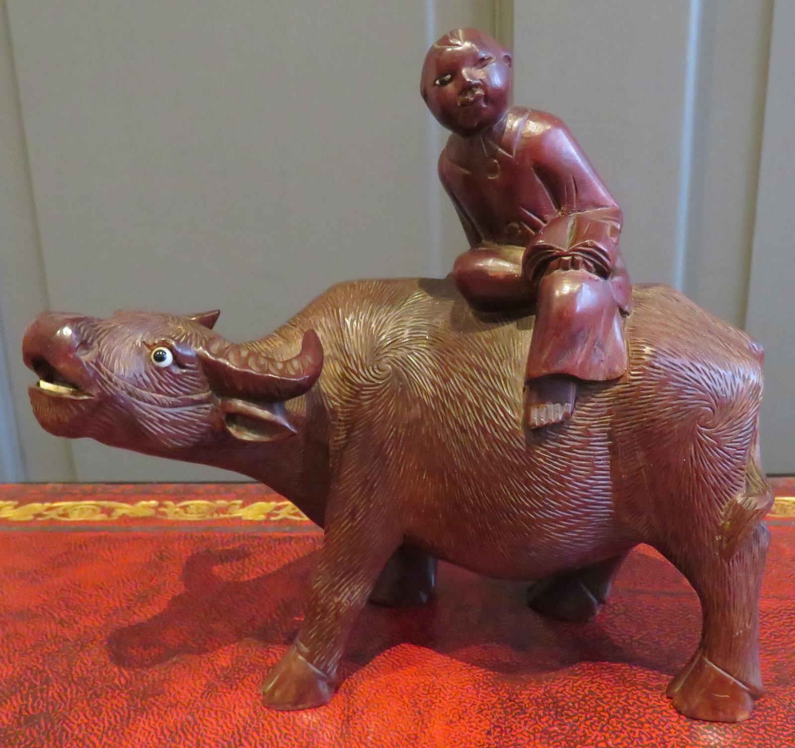 Chinese Hardwood Carving Boy on Oxen (1 of 5)