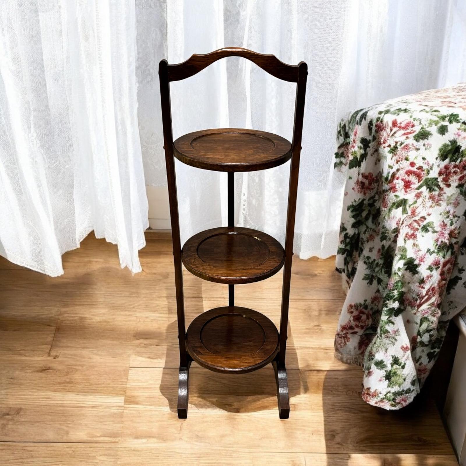 Antique Wooden 3 Tiered Folding Cake Stand / English c.1920 (1 of 7)