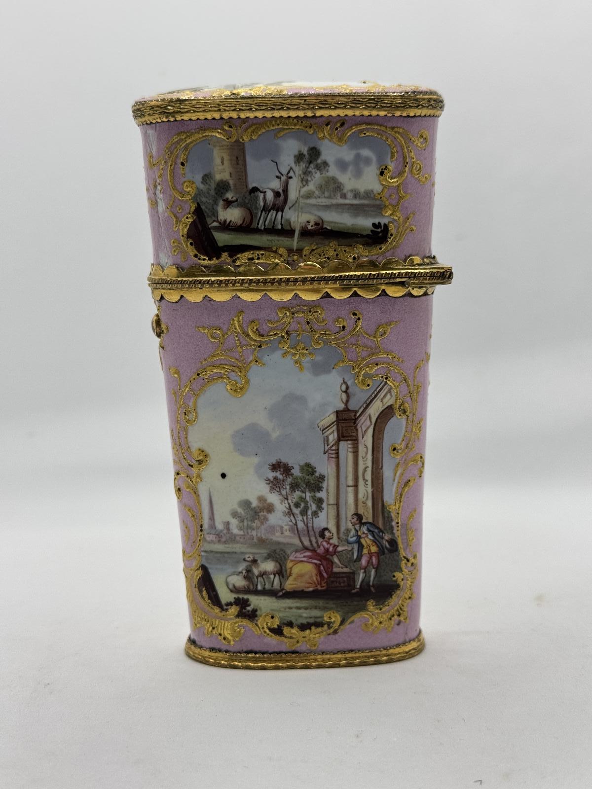 Antique Bilston Enamel Etui / Sewing Box Case c.1780 (1 of 14)