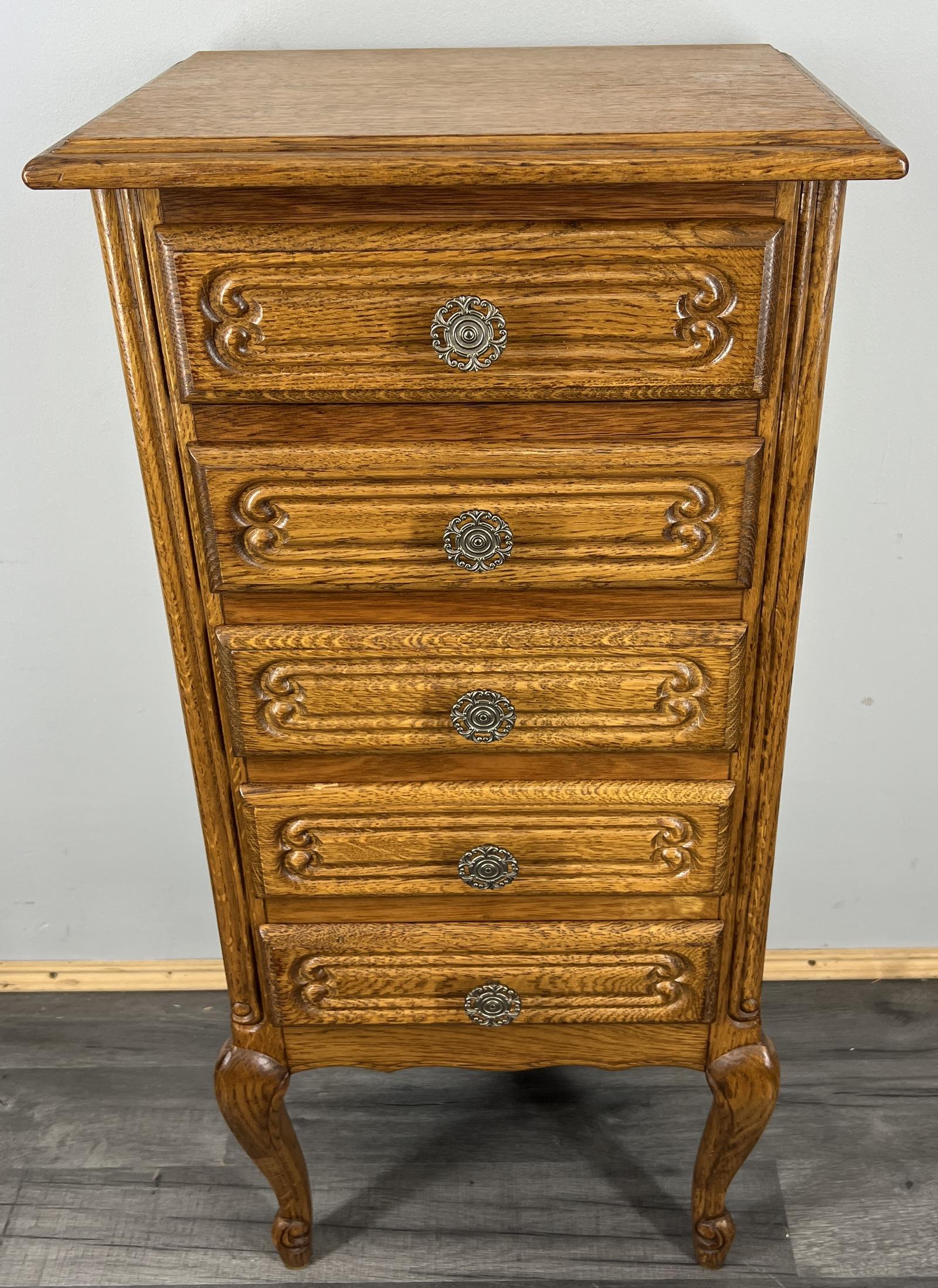 Chest of Drawers Vintage French Oak Style with Carved Cabinet (1 of 8)