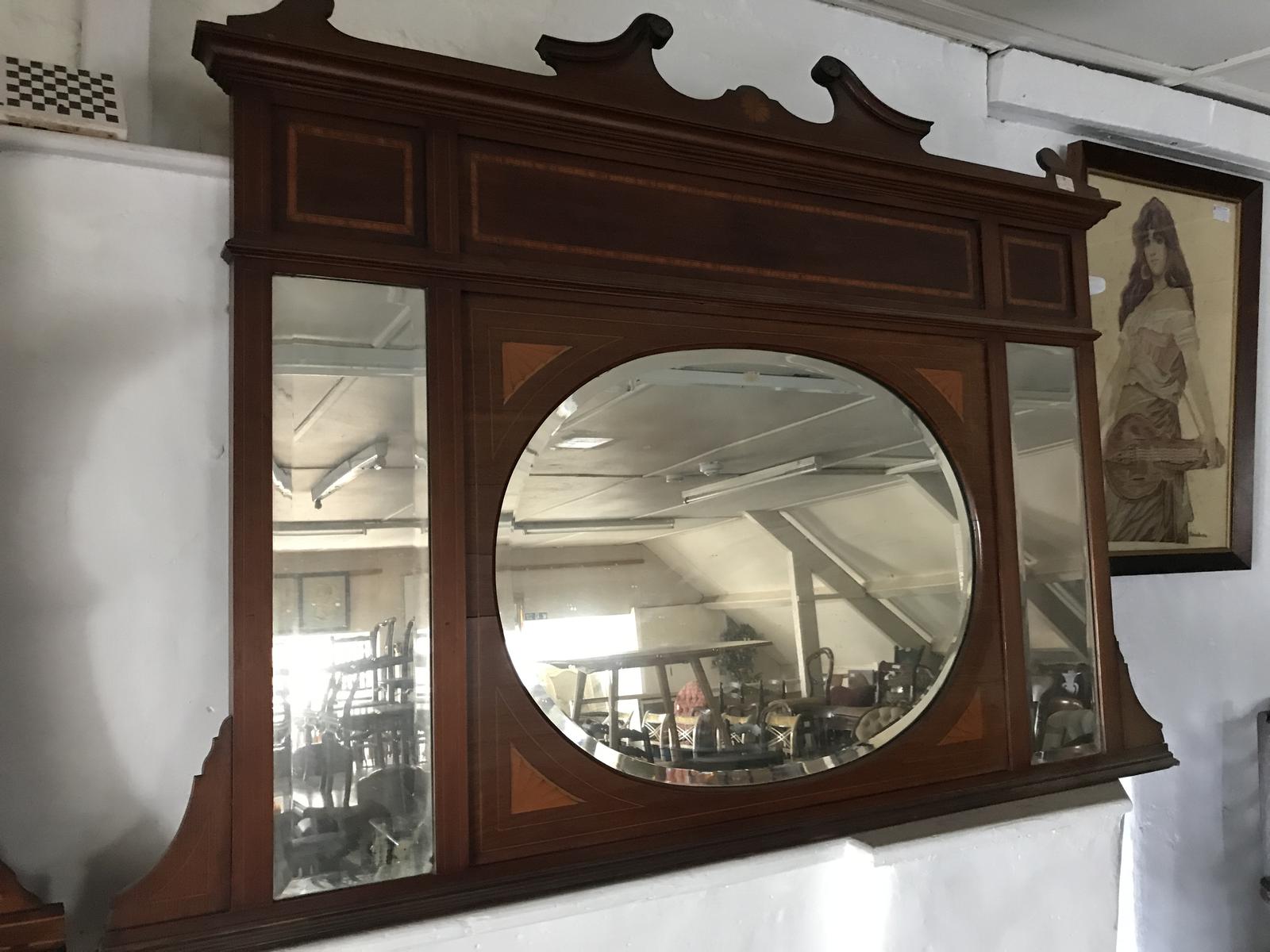 Edwardian Mahogany Inlaid Overmantle Mirror (1 of 1)