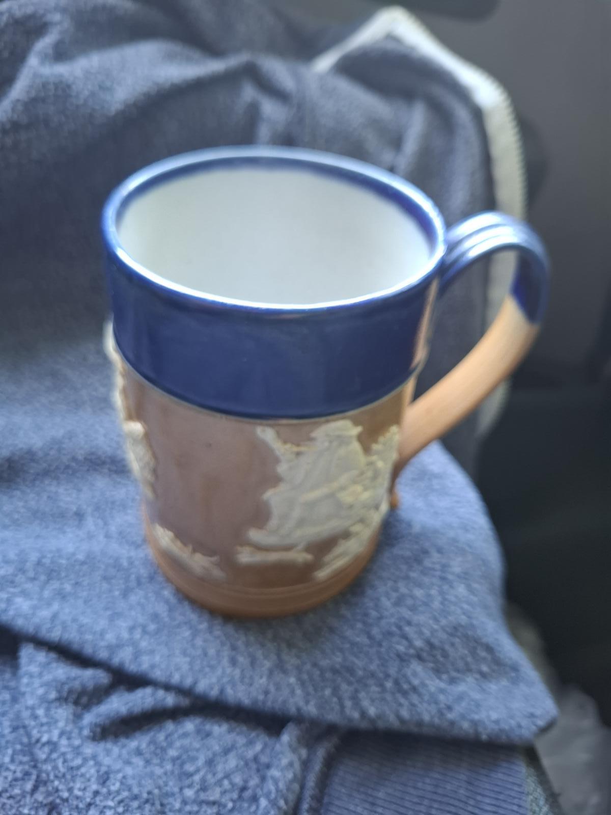Early 20th Century Doulton Lambeth Stoneware Harvest Mug Tankard Blue -c.1900 (1 of 4)