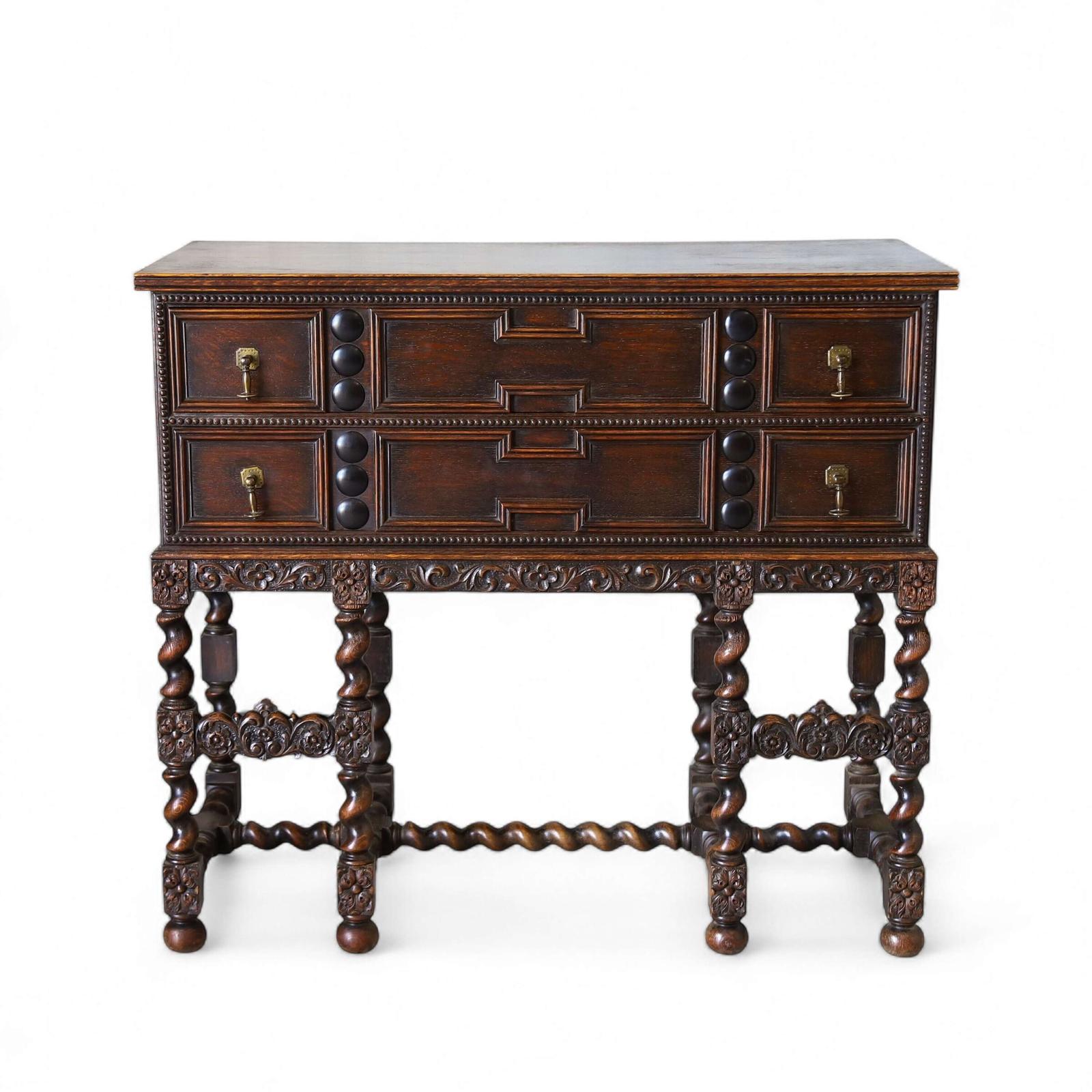 1930s English Oak Sideboard - Carolean Revival - Finely Carved with Barley-Twist Supports (1 of 17)