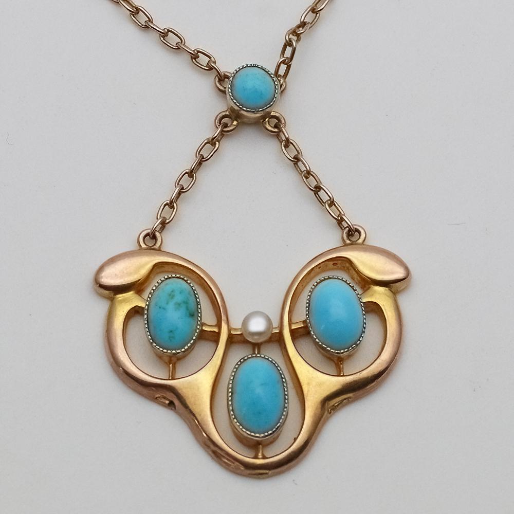 Art Nouveau Pendant in Gold & Turquoise - Barnet Henry Joseph (1 of 2)