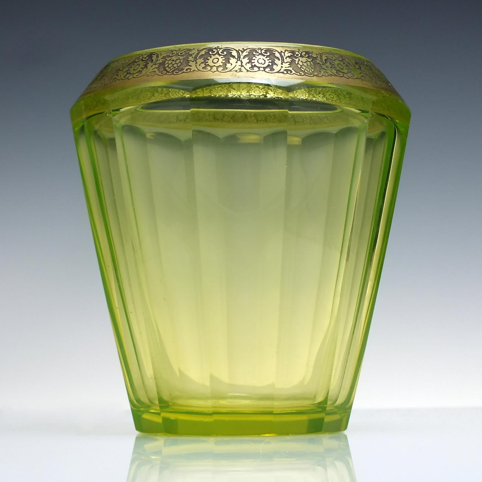 Antique Signed Moser Vaseline Glass Vase c.1910 (1 of 3)