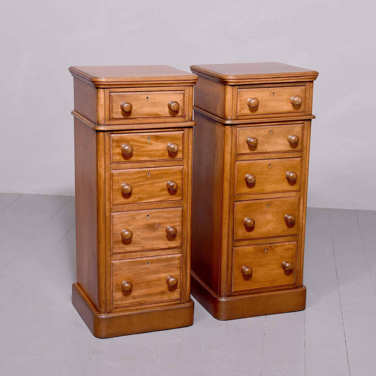 Rare Pair of Tall Victorian Mahogany Wellington-type Chest of Drawers (1 of 8)