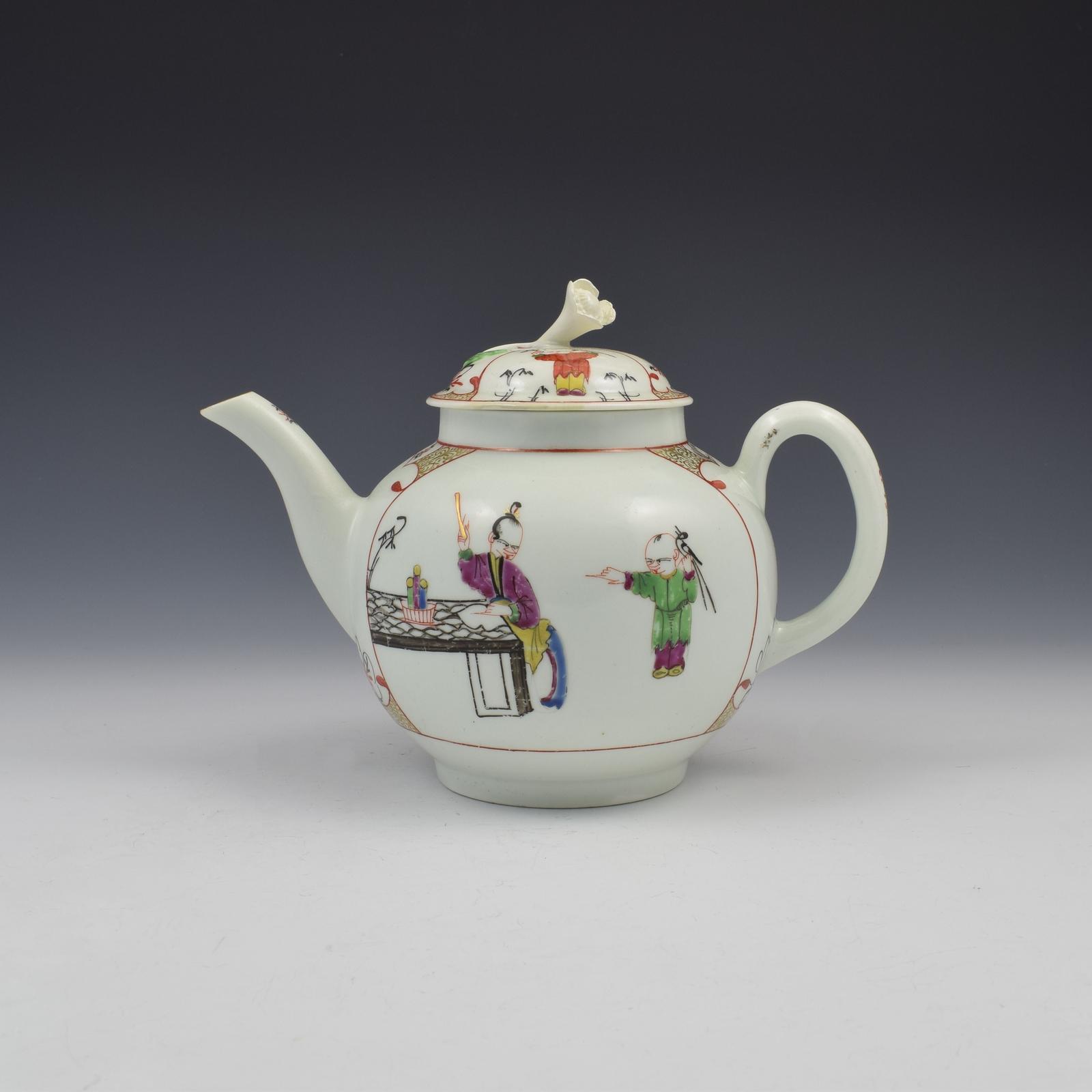 First Period Worcester Porcelain Chinoiserie / Mandarin Pattern Teapot c.1770 (1 of 16)