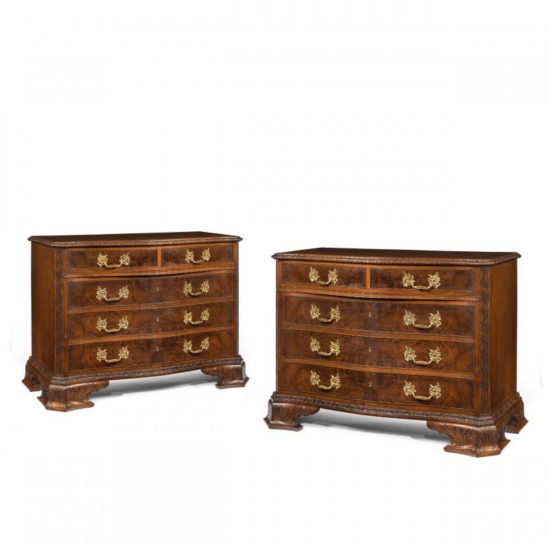 Unusual Pair of Early 20th Century Walnut Serpentine Commodes (1 of 9)