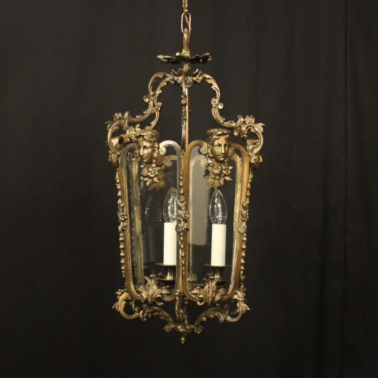 French Bronze Triple Light Hall Antique Lantern (1 of 10)