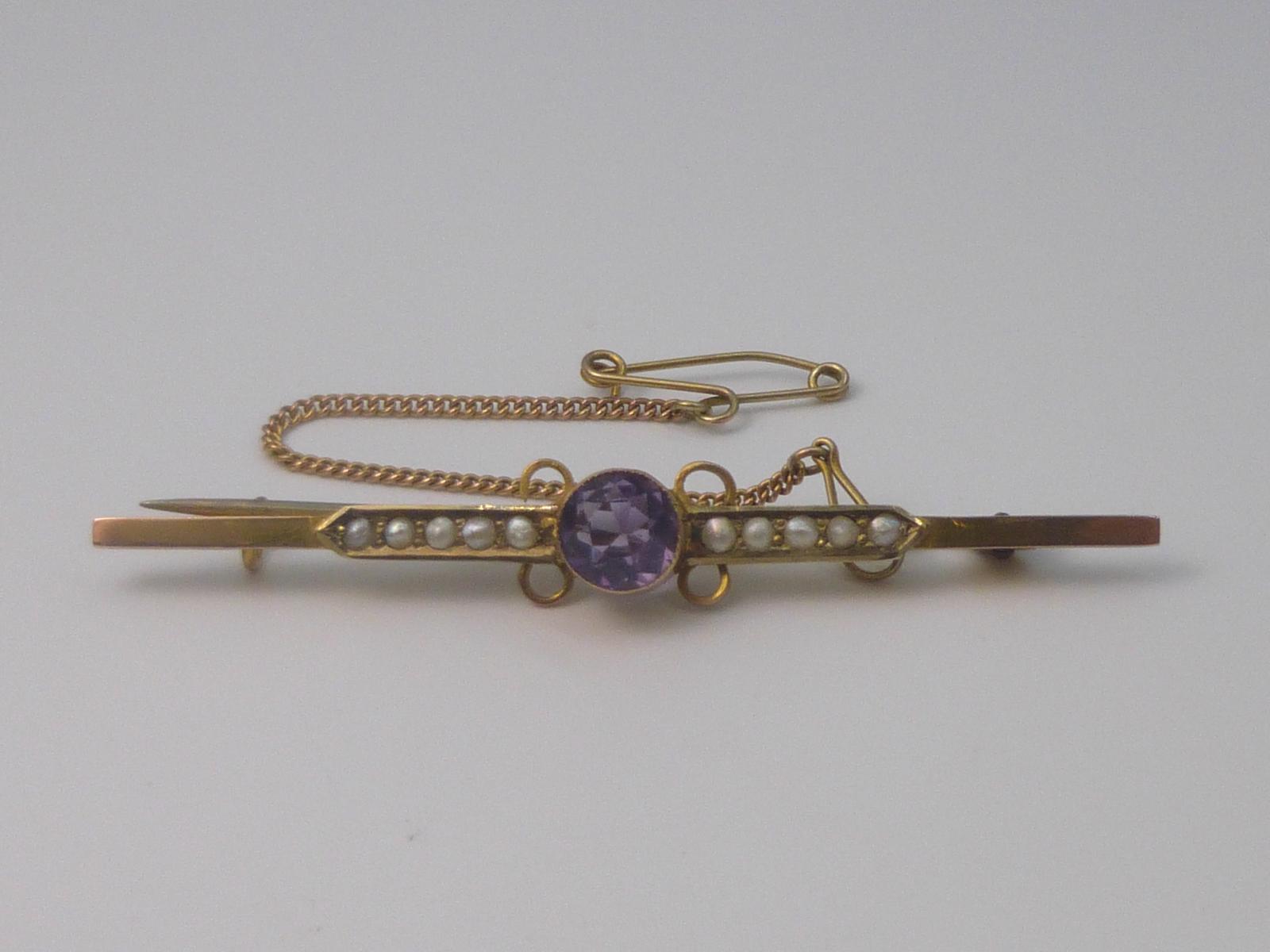 Edwardian Amethyst & Seed Pearl Brooch (1 of 6)