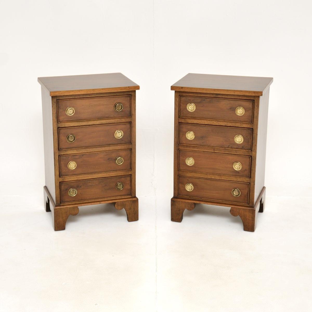 Pair of Georgian Style Yew Wood Bedside Chests (1 of 9)