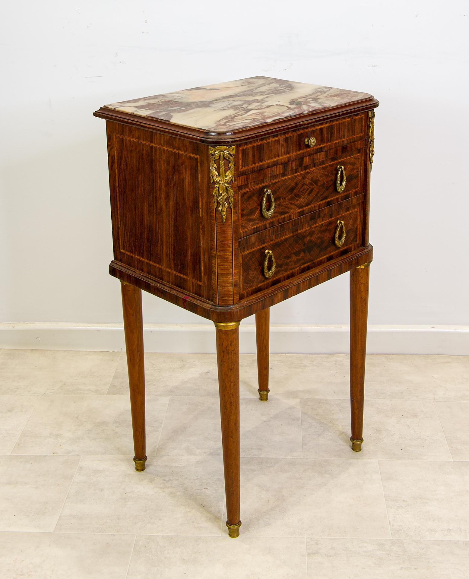 Antique French Louis XVI Style Marble Top Bedside Cabinet c.1900 (1 of 6)