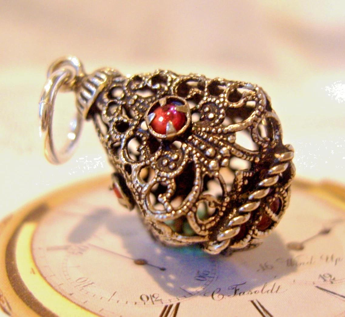 Pocket Watch Chain Fob Victorian Revival Silver Plated 1970s Vintage Stone Set (1 of 10)