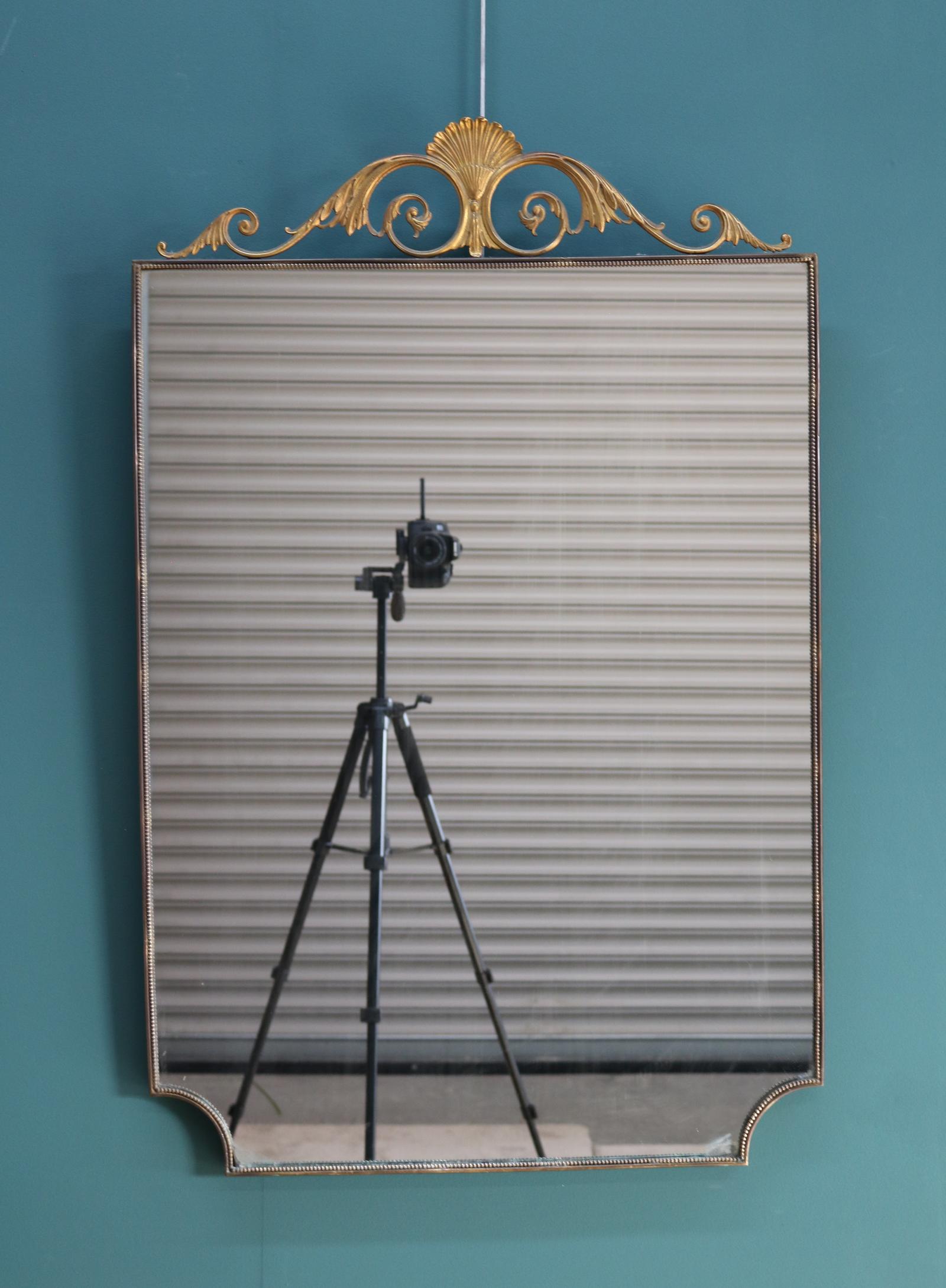 Italian 1950s Brass Framed Mirror with Cartouche (1 of 8) Italian 1950s Brass Framed Mirror with Cartouche (1 of 8)