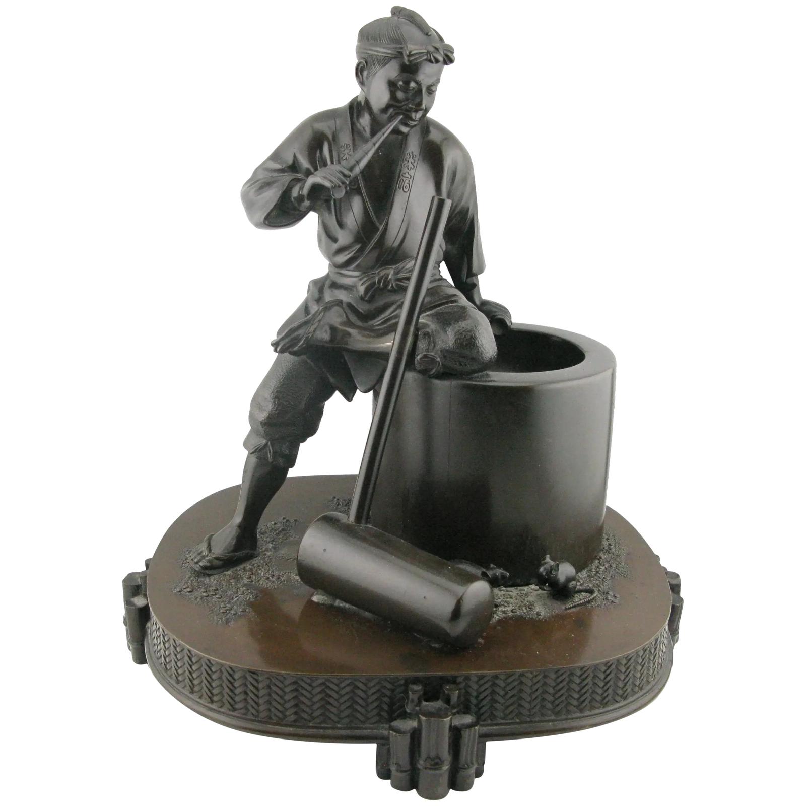 Japanese Meiji Bronze Okimono Group Sculpture Mochi Rice Cake Maker (1 of 24)
