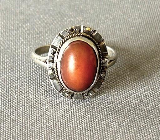 Stunning Art Deco German Silver & Coral Ring (1 of 7)