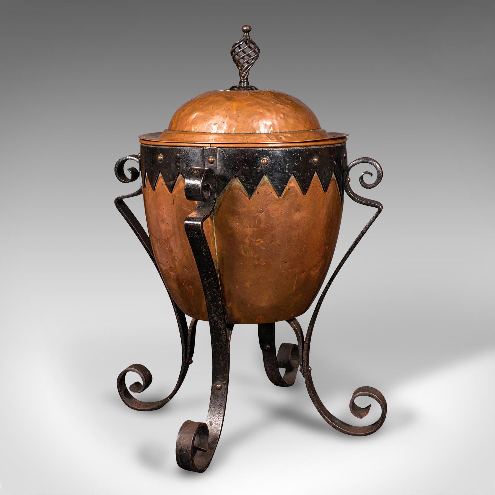 Antique Arts & Crafts Fireside Bin, English, Copper, Log, Coal, Victorian (1 of 11)