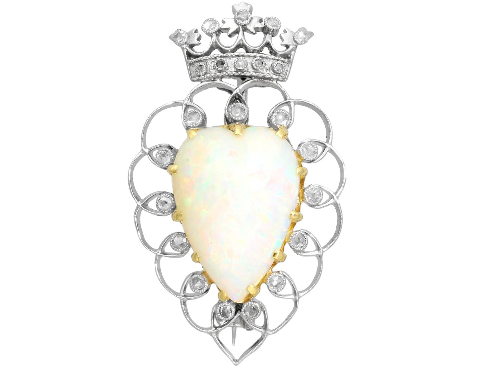 Antique Victorian 5.95ct Opal & 0.35ct Diamond Platinum Brooch (1 of 10)