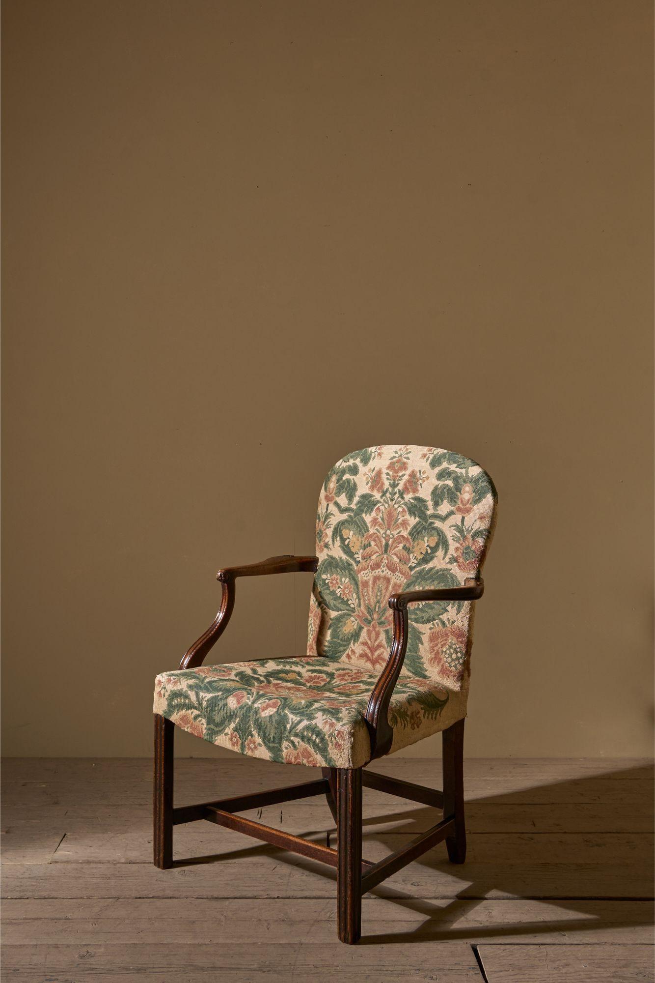 Georgian Mahogany Desk Chair in Tapestry Fabric (1 of 8) Georgian Mahogany Desk Chair in Tapestry Fabric (1 of 8)