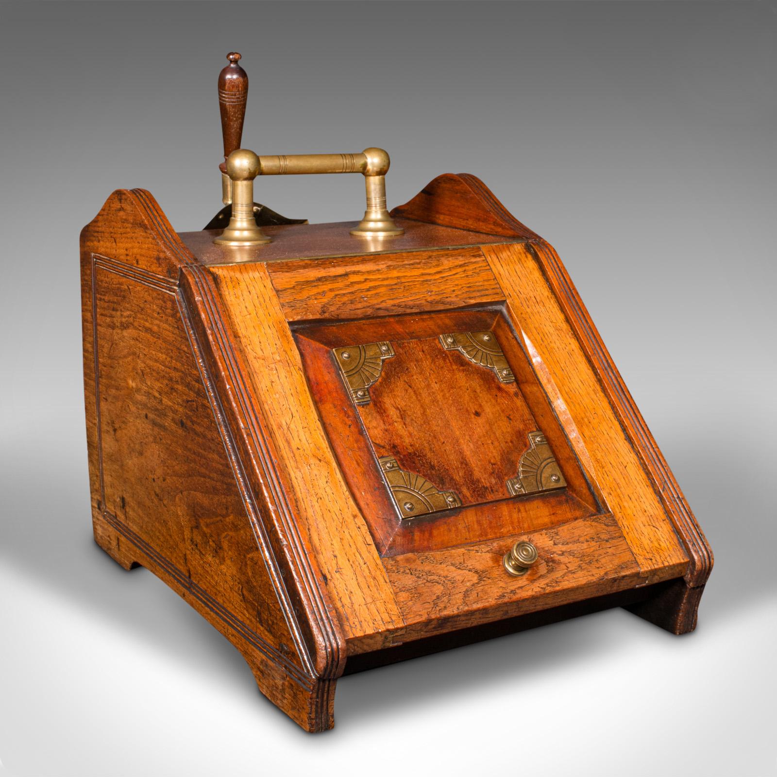 Antique Coal Purdonium, English, Oak, Fireside, Arts & Crafts, Victorian 1890 (1 of 12)