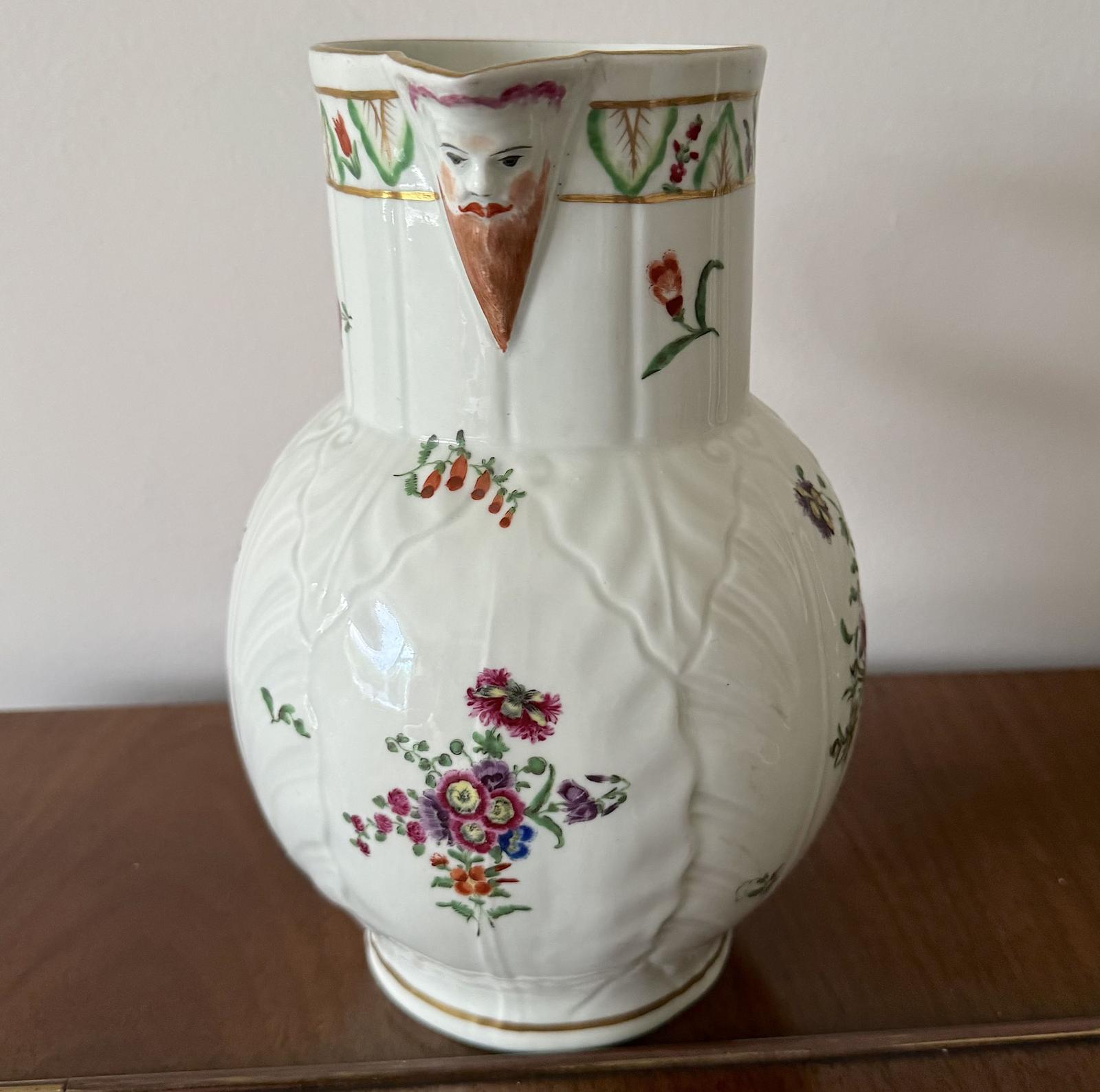 Worcester Porcelain Cabbage Leaf Mask Jug c.1770 (1 of 6)